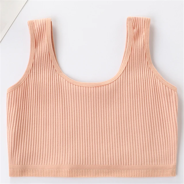 Soft Cotton Children Girls Underwear Kids Girl Solid Color Vest Bra Tank Top Crop Tops for Girl 9-16Years Khaki