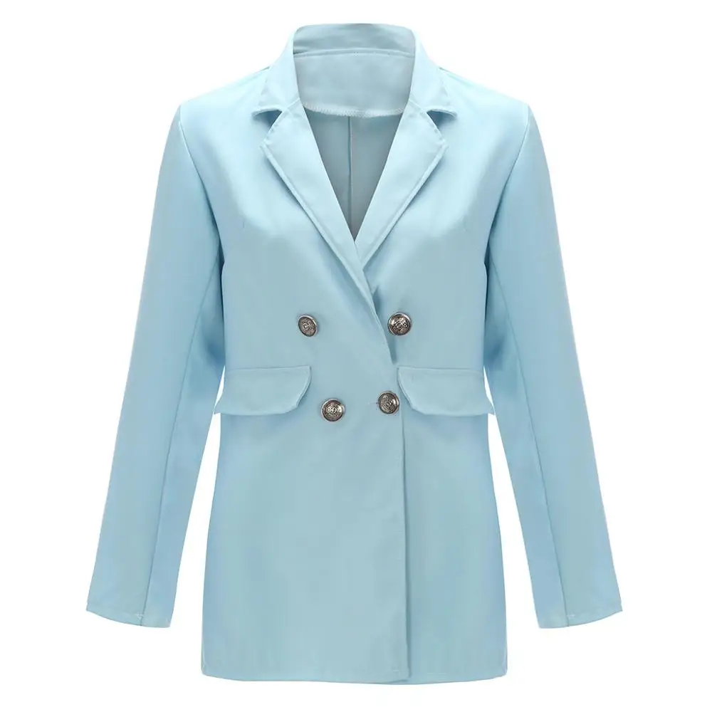 Синий Женский однотонный Блейзер, куртка с отложным воротником, пальто с длинным рукавом, парка, верхняя одежда, тонкий женский офисный жакет, Женский Топ, костюм - Цвет: Синий