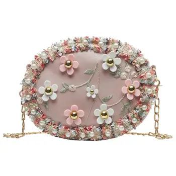 

Bags Women Flower Lace Faux Pearl Decor Mini Chain Phone Shoulder Bag Crossbody Pouch