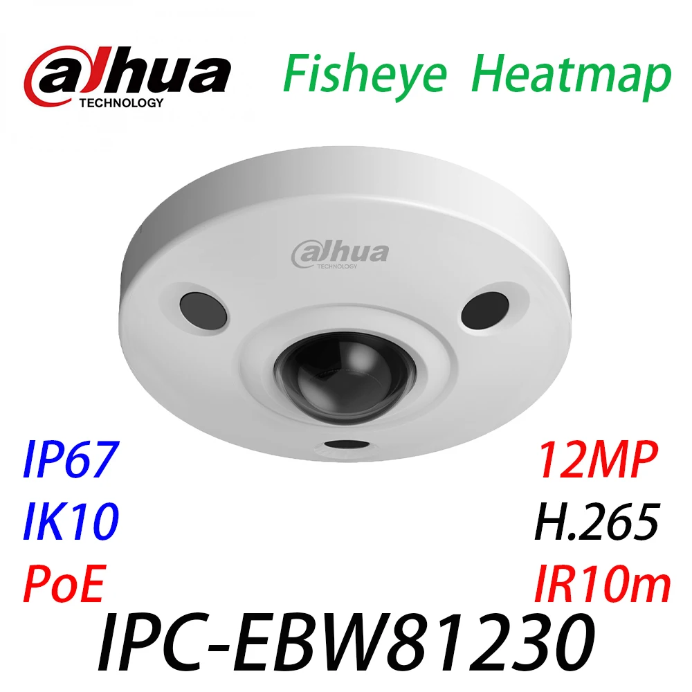 IPC-EBW81230 12MP Panoramic Network IR10m IP67 IK10 H.265 Heatmap Vandal-proof Smart detection Micro SD memory Fisheye Camera |