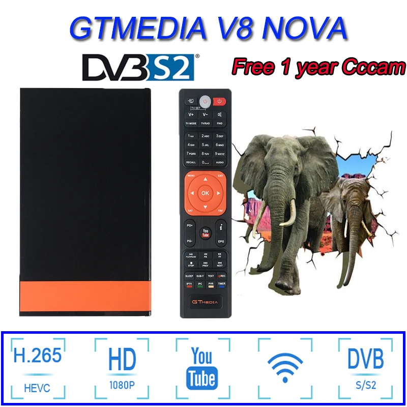 

GTMEDIA V8 NOVA Full HD Satellite TV Receiver DVB-S2 USB 2.0 H.265 1080P Satellite Decoder + Free Spanish European cccam Service