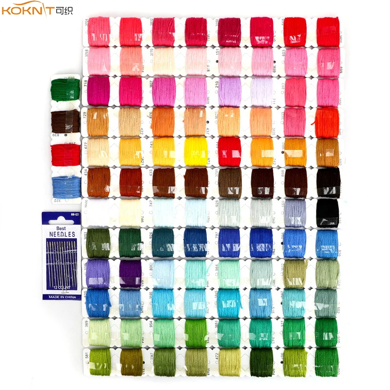 KOKNIT 100pcs Embroidery Floss Cross Stitch Threads with Number Card  Rainbow Color Embroidery Threads Floss and Sewing Needles Kit (2)