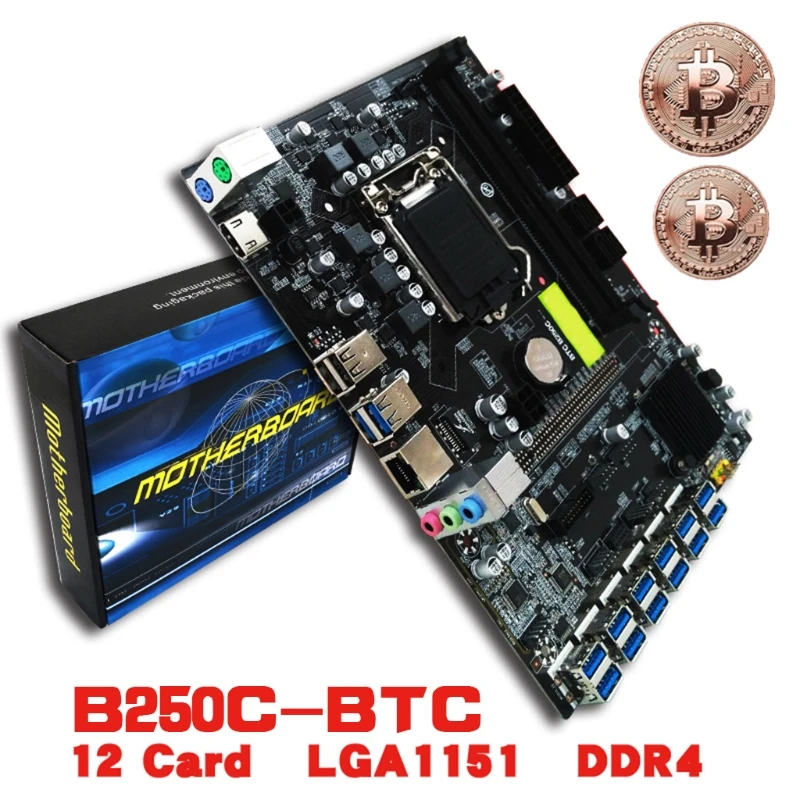 Материнская плата для майнера B250C-BTC LGA 1151 DDR4 память 12 xUSB 3 0 на PCI-E X1 слот видеокарты