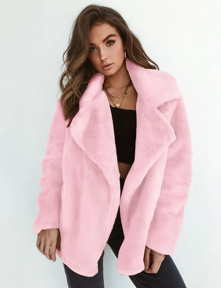 astounding  Winter Soft Plush Slim Women Jackets Turn Down Collar Warm Loose Casual Streetwear Clothing Female 