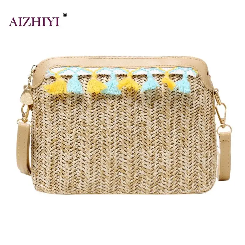 

Crossbody Bags For Women Casual Flap Tassel Decor Shoulder Messenger Bags Square Straw Woven Women Small Crossbody Bags