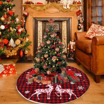 

1Pc Christmas Tree Skirt Elks Pattern Tree Decoration Floor Ornaments (Red)