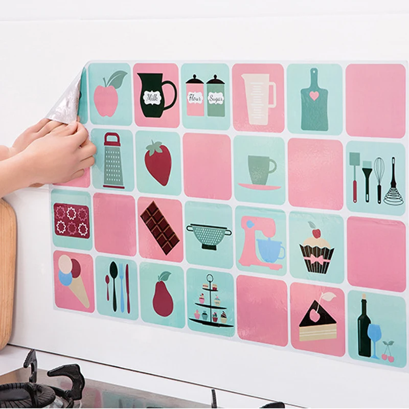 

1pc Anti-oil kitchen Wall Stickers 75x45cm paste kitchen wallpaper Self-adhesive foil Waterproof bathroom Cabinet Wall stickers