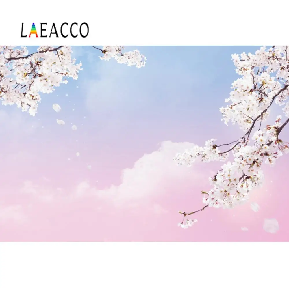 Laeacco Photography Backdrop Spring Cherry Flowers Petal Blue Sky Cloudy Scenic Photographic Background For Photo Studio | Электроника