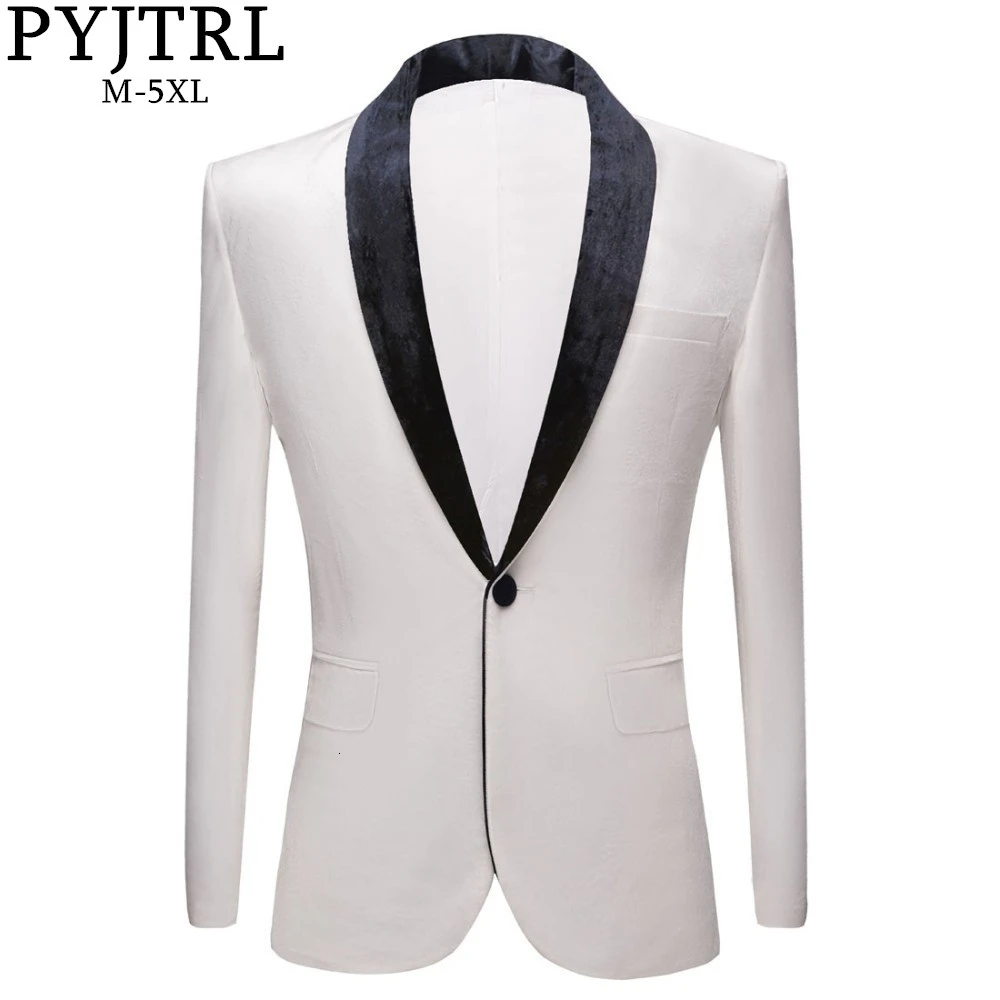 PYJTRL Мужская мода осень зима чистый белый бархат Slim Fit Блейзер свадьба жених