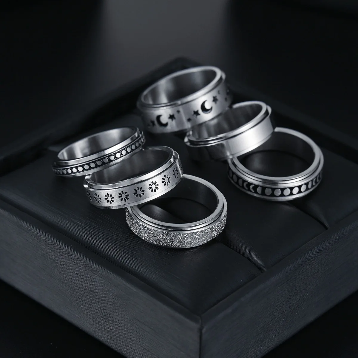 

Men Women's Stainless Steel Ring Rotatable Star Moon Flower Rings Wedding Engagement Ring Finger Ring Steel Jewelry Gifts