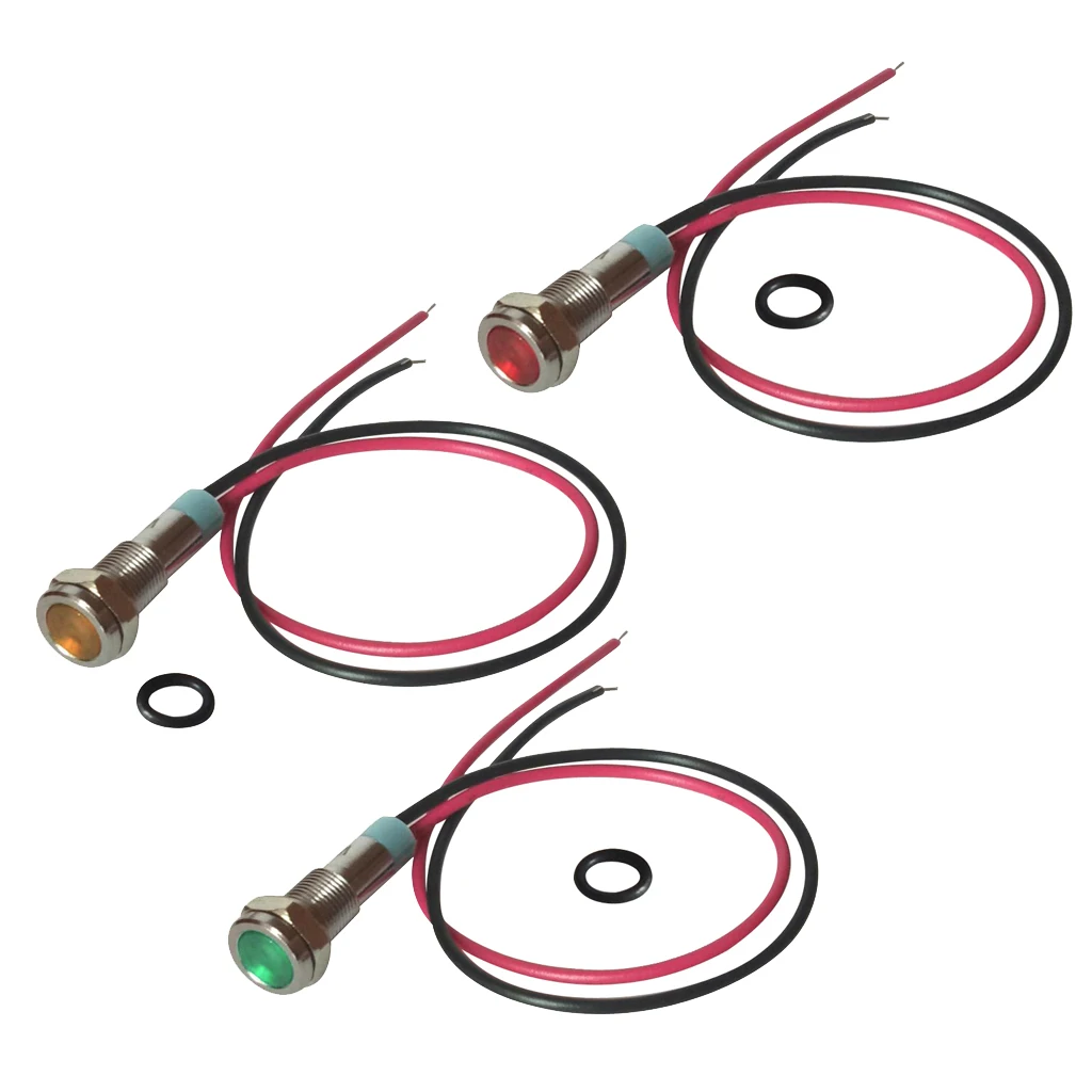

3PCS 6mm 12V Signal LED Light Metal Indicator Light Lamp 1Red+1Yellow 1Green
