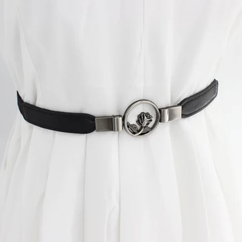 

Retro Casual Concise All-match PU Leather High-elastic Flower Decoration Buckle Belt For Dress Cummerbund