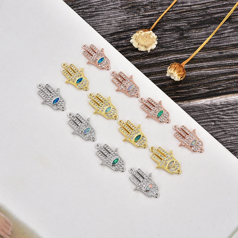 

KAMAF 1PSC or 4PCS Mashup Party Jewelry AAA Zircon Opal Palm Ornament Bracelet Necklace DIY Handmade Material Gift