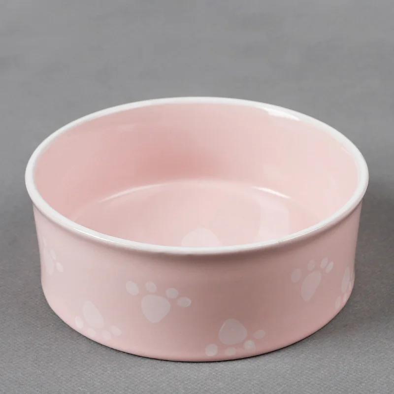 Нескользящие миски для кошек, керамические миски с твердой деревянной подставкой, миски для корма и воды для домашних животных, кормушки для собак, миски для кошек, принадлежности для домашних животных 10E - Цвет: pink paw