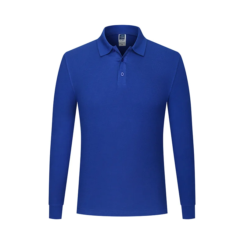 Осенняя здоровая хлопковая рубашка поло с длинными рукавами персональная компания группа Униформа на заказ Печать дизайн фото логотип - Цвет: Royal blue