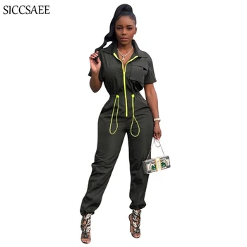 

Zipper Front Bib Overalls For Women Cargo Pants Loose Gathering Solid Color Jumpsuits Dungarees Sexy Casual Rompers Mono Mujer