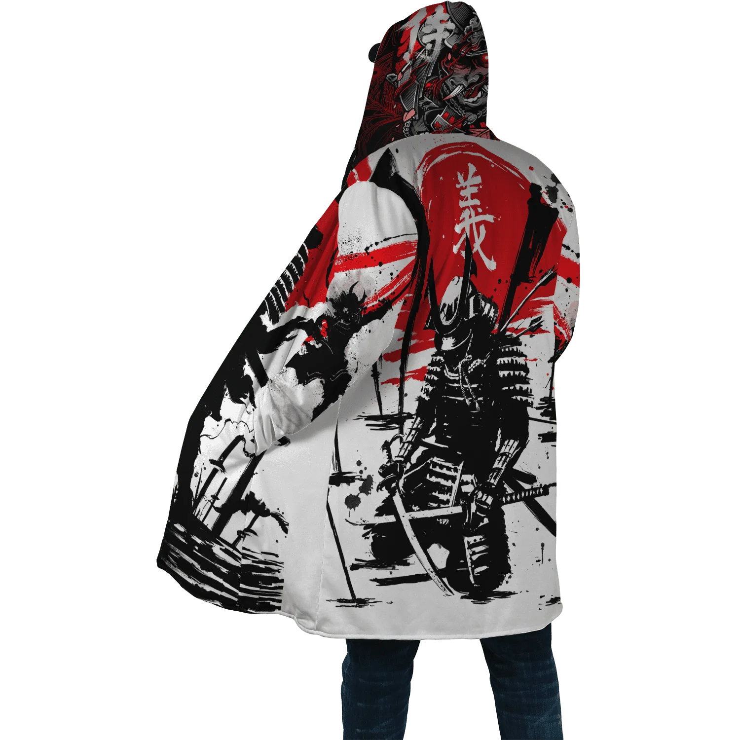 2021 Winter Mens Hooded cloak Samurai Oni Mask Tattoo 3D Printing Fleece wind breaker Unisex Casual Thick Warm Hood cloak PF18