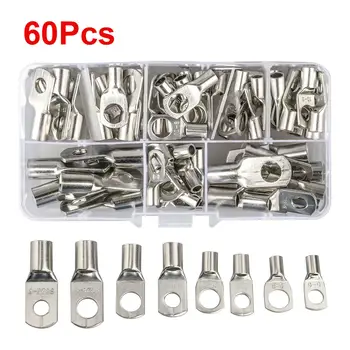 

60CPS Assorted Car Auto Copper Ring Terminal Wire Crimp Connector Bare Cable Battery Terminals Soldered Connectors kit