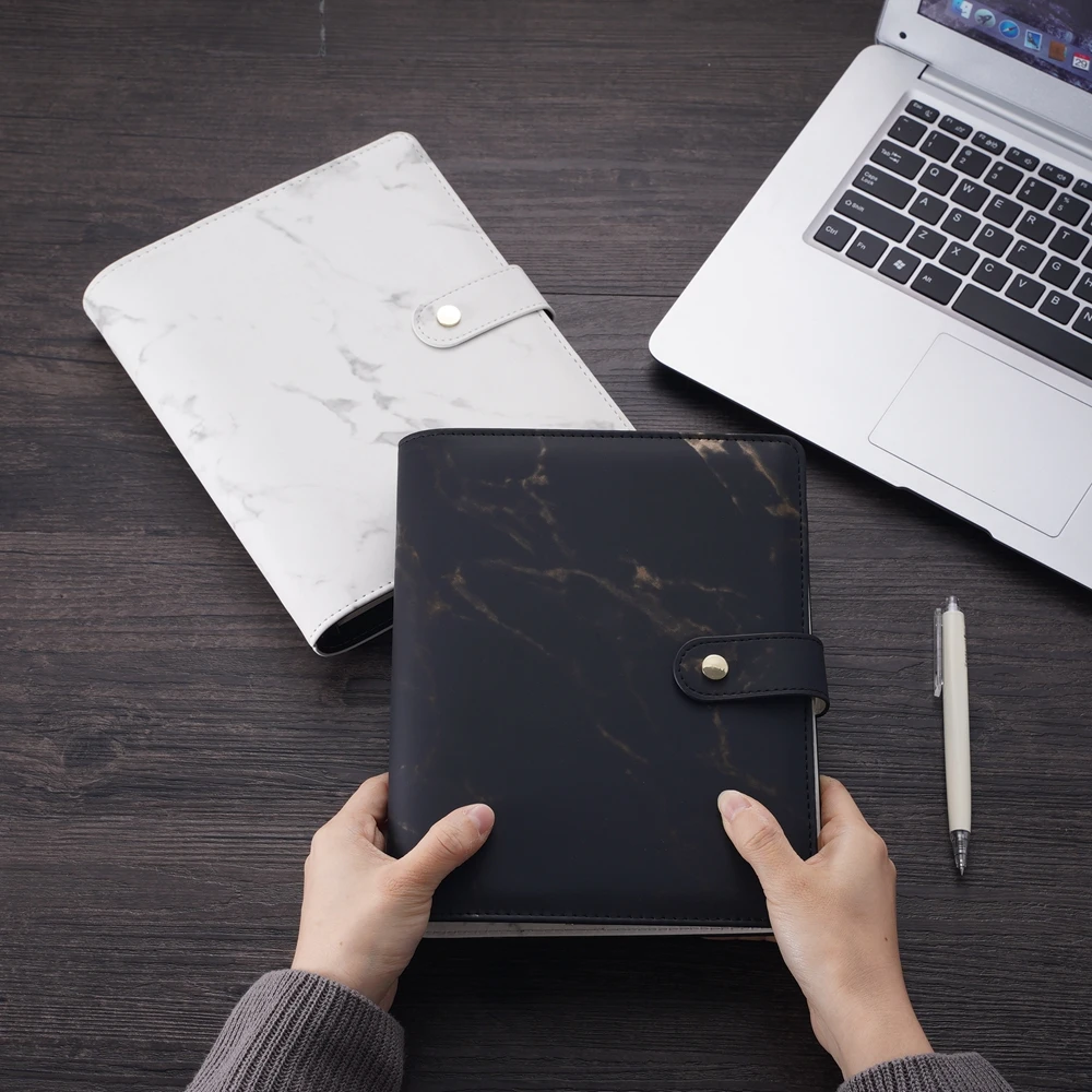 Black Ring Binder Stone Journals For Women Planner White Hardcover Gold Folio A5 Marble Notebooks | Канцтовары для офиса и