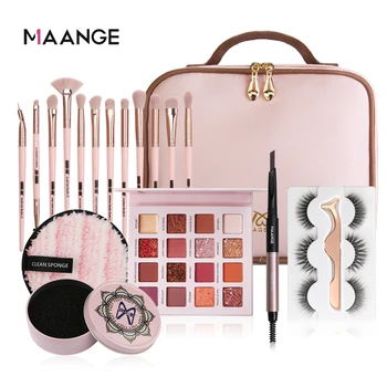 

MAANGE Pro 12 pcs/lot Makeup Brushes Set brush Makeup brush Cleaner sponge & 16 color Eyeshadow Palette & gift bag packing New