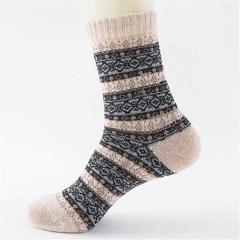 Pattern4 Beige Лидер продаж, зимние мужские теплые толстые шерстяные носки, унисекс, контрастные цвета, ромбовидные полосы, британский американский стиль, повседневные деловые носки, Прямая поставка - Цвет: Pattern4 Beige