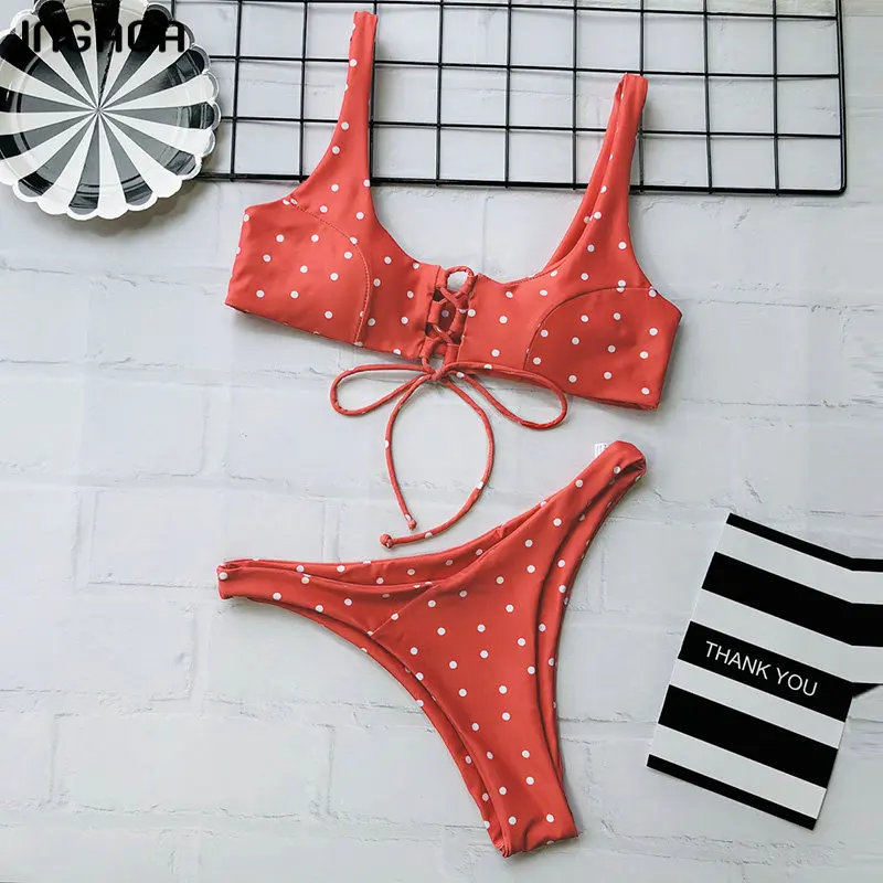 

INGAGA Dot Print Bikini Women Swimwear Sexy Lace Up Swimsuit Brazilian Micro Biquini 2019 New Push Up Bathing Suit Women