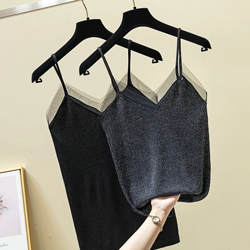 

Camisole Women's Sexy 2019 New Style Liangsi Gauze Joint Underwear Backless Knit Low Waist Jersey Sleeveless Shirt