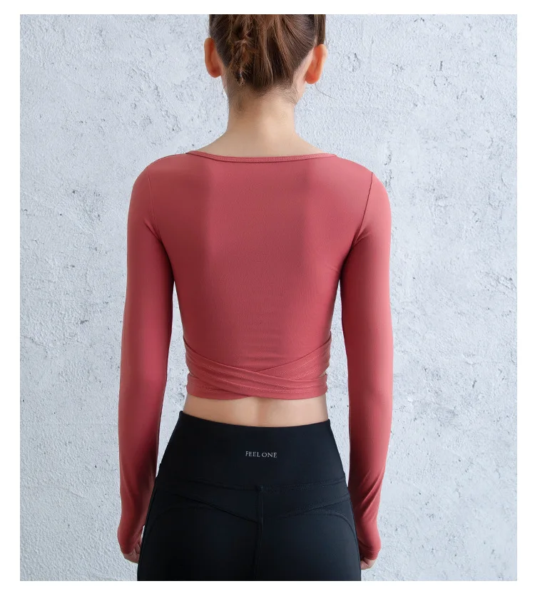 X-HERR, женский укороченный топ для спортзала с длинным рукавом, Женский Топ для йоги, спортивная рубашка, бюстгальтер с подкладкой, перекрестная повязка, укороченные топы для фитнеса, футболка для активного отдыха