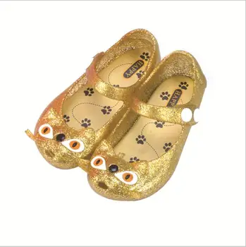 

2019 New Gils Sandals Shoes Mini Little Cat Jelly Shoes Butterfly Knot Soft Bottom Fish Head Girls Sandals Baby Shoes Glod Color