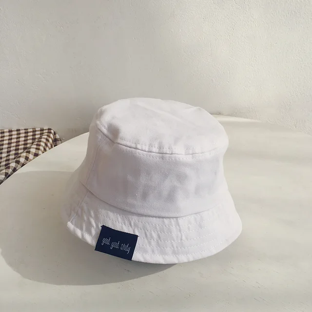 Summer Kids Girls Candy Color Cotton Bucket Hat Solid Plain Baby Boys Sun Caps Children Bonnet white