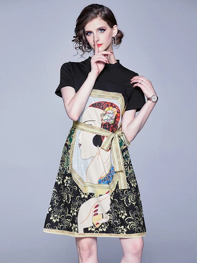 

Womans Clothing Printed Dress 2019 New Fashion Women Autumn White Plus Size High Quality Runway Black Elegant Slim Personality