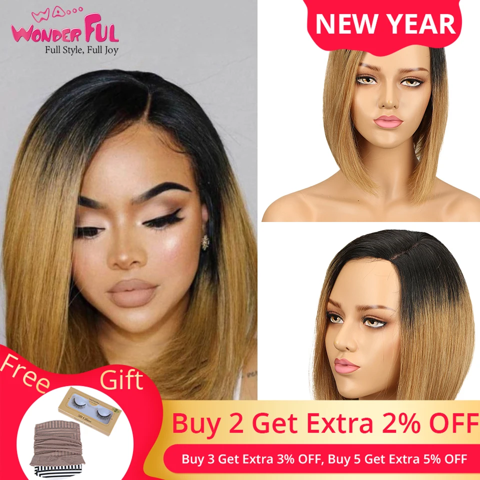 Human Hair Wig Ombre Short Bob Wig Remy Brazilian Straight Hair 150% Density Ombre Color Human Hair Wigs For Women