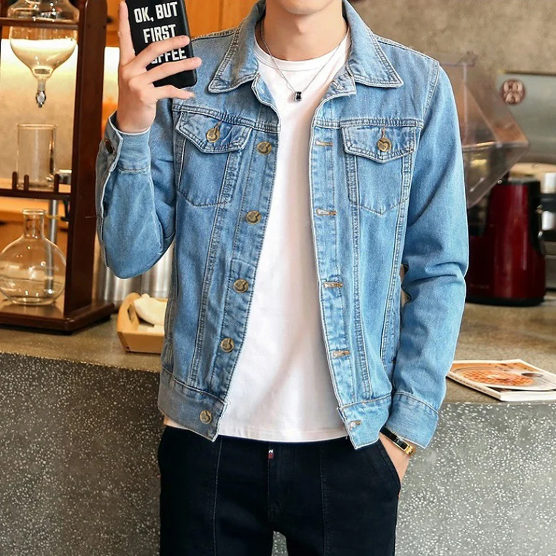 

Korean Style Fashion Men Jackets Slim Fit Vintage Designer Denim Jacket Men Streetwear Classical Simple Casual Chaqueta Hombre