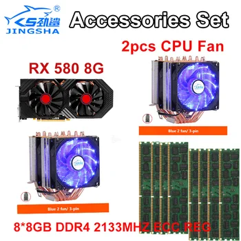 

8*8GB DDR4 ECC REG RAM and 2pcs cpu fan with 1pc XFX RX 580 8GB