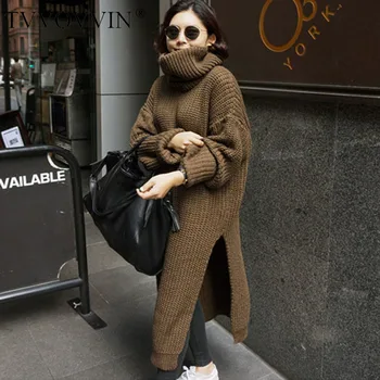 

TVVOVVIN Autumn Winter New Korea Thicker Knitting Womens Loose female pulover Turtleneck Plus Size long Sweater jumpers Z700