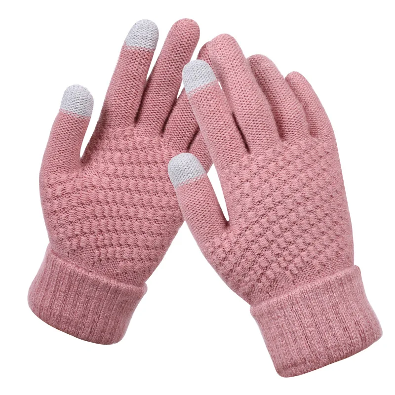 Зимние перчатки для сенсорного экрана для женщин и мужчин теплые тянущиеся вязаные варежки Имитация шерсти полный палец черные белые перчатки