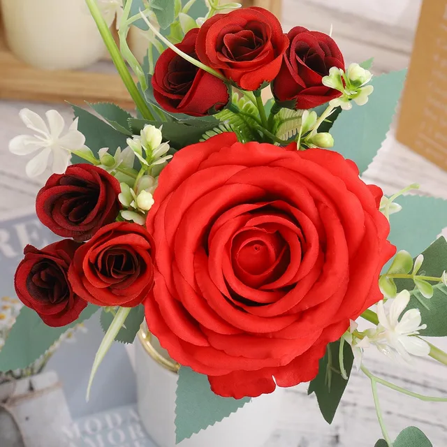 Nordic Artificial Silk Flowers Beautiful Bouquet High Quality Big Roses for Home Wedding Table Decor Fake Flower Valentine Gifts Red