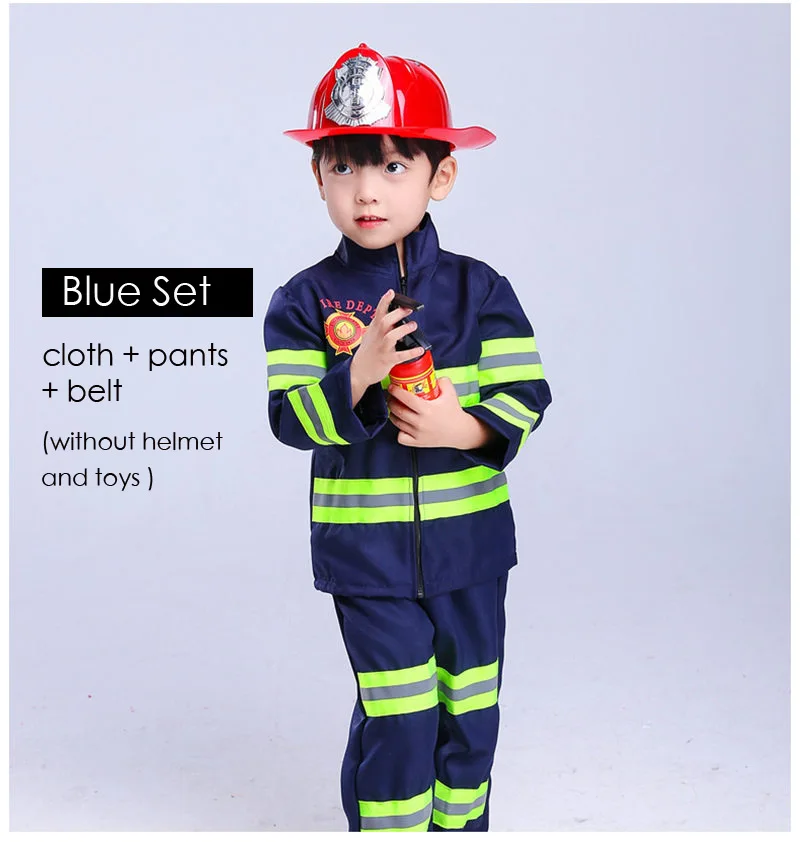 Blue Set Крутая Униформа пожарного Сэма для детей и взрослых, костюмы пожарных на Хэллоуин, карнавальные аксессуары, одежда для игр - Цвет: Blue Set