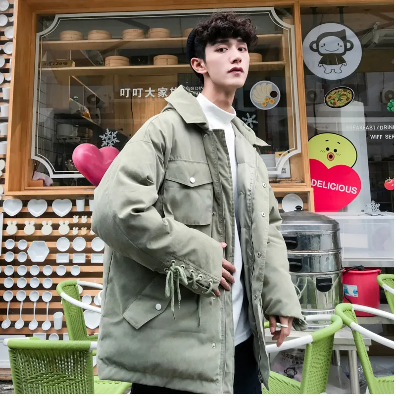 

Men's cotton clothing 2019 autumn and winter new loose solid color cotton bread bread youth personality trend men's clothing