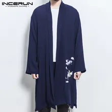 INCERUN Китайская традиционная ветровка с вышивкой Журавля, мужская повседневная кимоно, длинные пальто, удобные мешковатые мужские куртки-тренчи s Hanfu