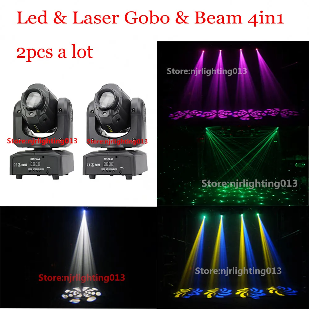 

2pcs DMX512 RGBW 4in1 80W LED Moving Head Beam Gobo Light & 80MW Laser Effect Light For Dj Stage Disco