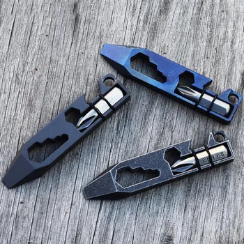

Outdoor EDC titanium alloy portable lightweight multi-tool. With a bottle opener hex screwdriver crowbar key ring pendant