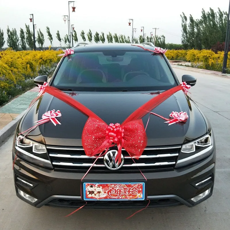 Bow red 3 3 шт. Свадебные Автомобильные украшения, Шелковый бант, искусственный шелк, марля, поддельные цветы, вечерние, розовые, Автомобильные украшения, аксессуары для праздников - Цвет: Bow red 3