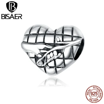 

BISAER Human and Nature Beads for Jewelry Making 925 Sterling Silver Couple Heart shaped Charms Original Silver Jewelry ECC1579