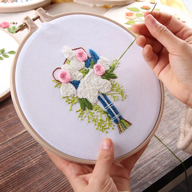 Europe DIY Ribbon Flowers Embroidery Set With Frame For Beginner Needlework Kits Cross Stitch Series Arts Crafts Sewing Decor