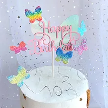2021 New Colorful Butterfly Happy Birthday Cake Topper Party Dessert Decoration Birthday Party Cake Toppers Gifts Supplies