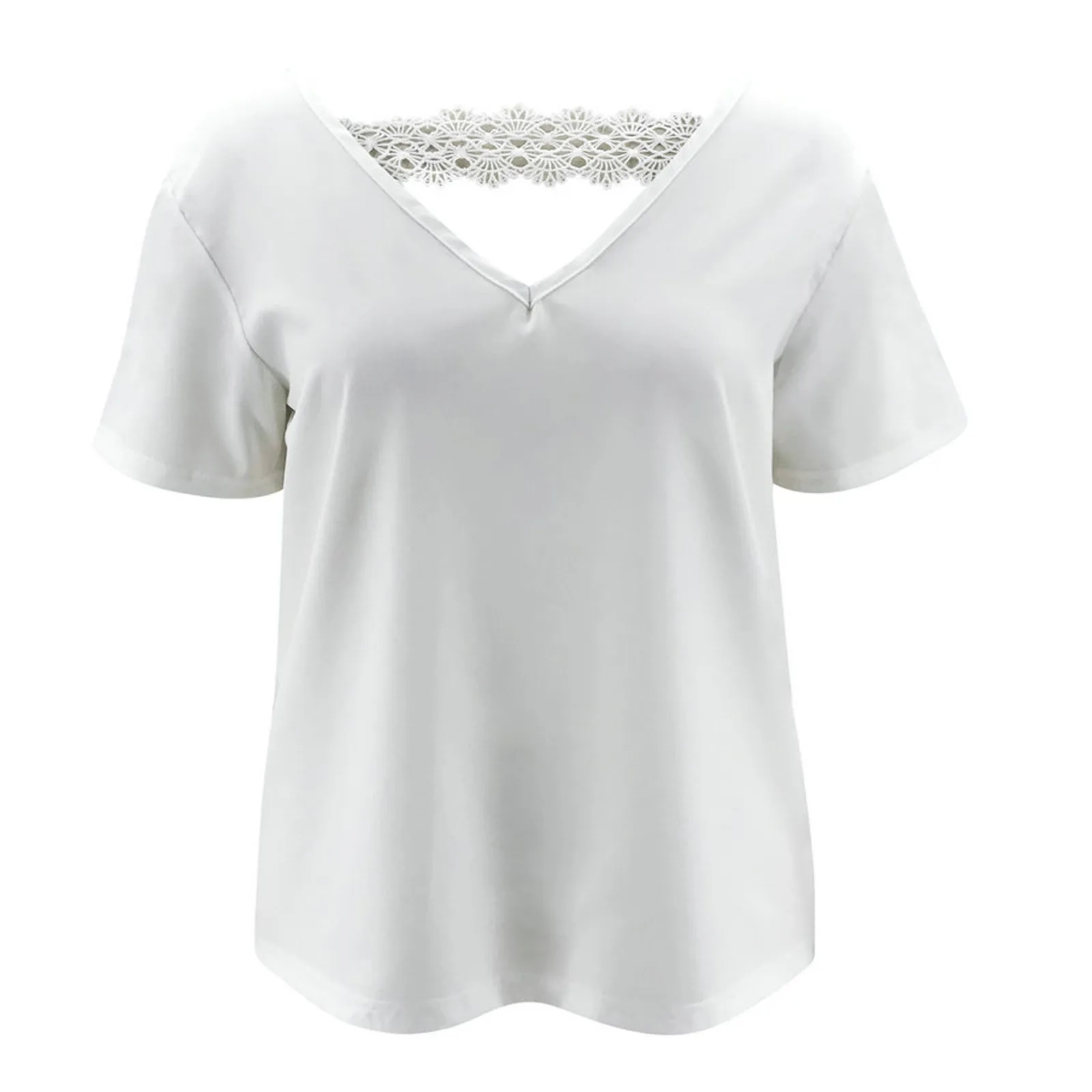 Shirts White Plain Women Summer Shirts Solid Short Sleeve Lace Hollow Out Slim Sexy Casual Blouse Blusas Offlce Ladies Female 4