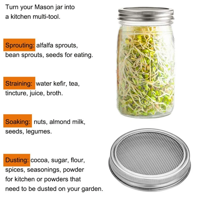 Seed Sprouter Germinatio Cover Kit Sprouting банки с проращивающимися ситечками из нержавеющей стали набор крышек для выращивания Sprouts