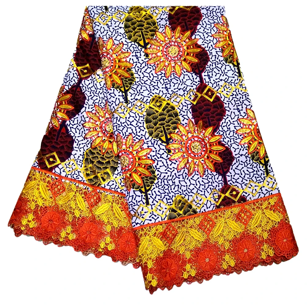 Новая голландская восковая африканская Настоящая Африканская ткань с восковой печатью Солнечная Цветочная вышивка кружевная ткань 6Yards \ lot - Цвет: as picture
