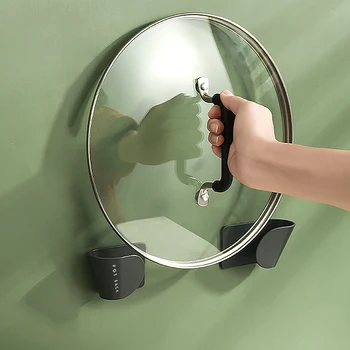 

Wall-Mounted Perforated Kitchen Pot Cover Rack Kitchen Storage Rack Cooking Utensil Tool Rest Organizer Cabinet Self Adhesive